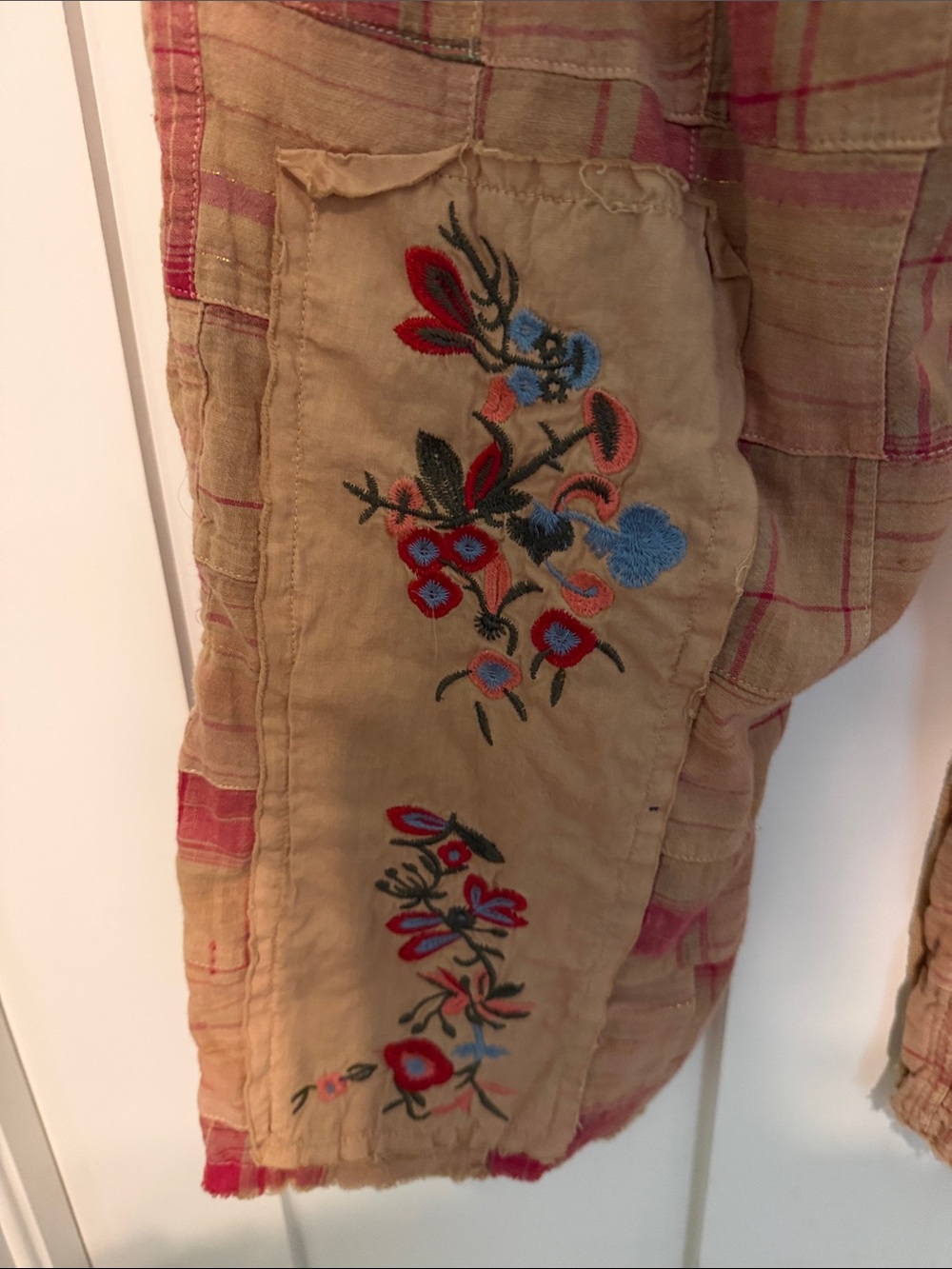 Jaded Gypsy Embroidered Patchwork Red and Tan Cream Boho Pants 100% Cotton - Picture 5 of 8